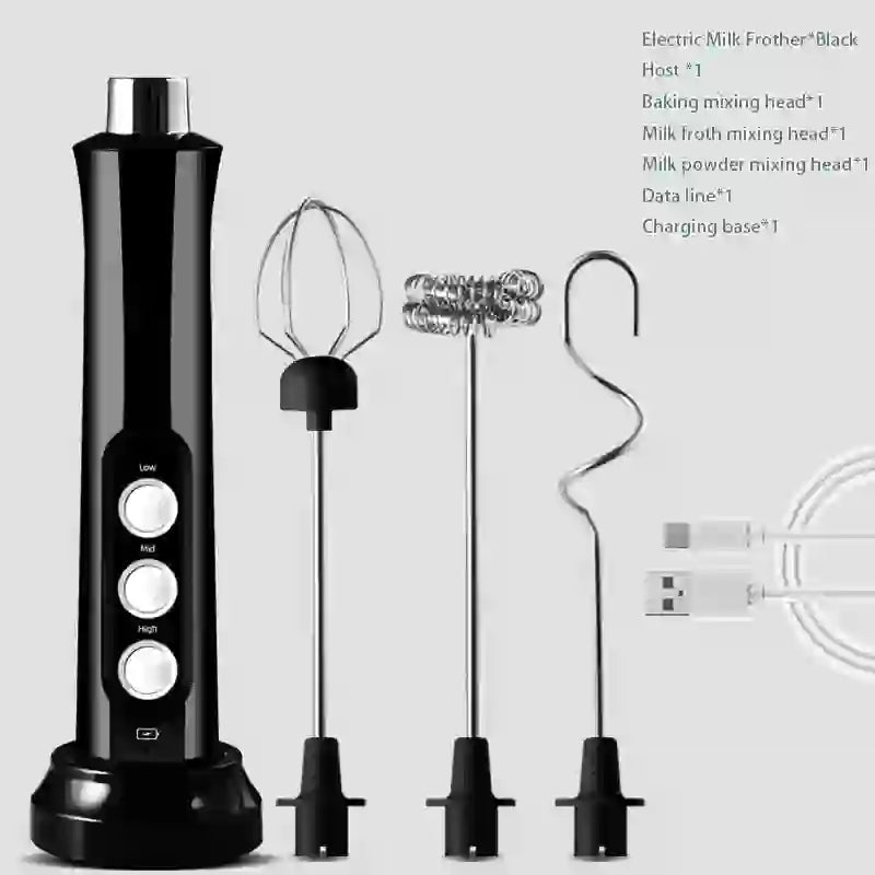 Handheld Rechargeable Electric Milk Frother | High Speeds Drink Mixer, 3 - In - 1 Portable Foam Maker - DorfaX