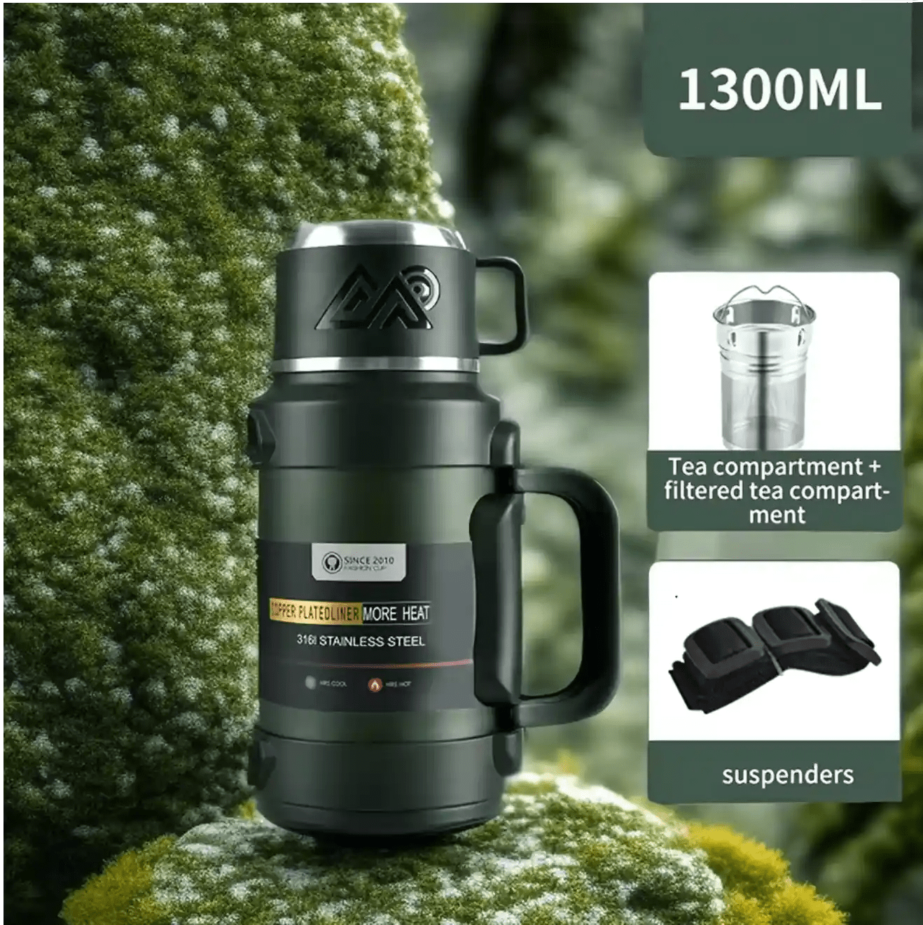 Stainless Steel Thermal Liquid Flask with Handle | Outdoor Portable Water Bottle | 72 - Hour Hot & Cold Retention | Ideal for Camping - DorfaX