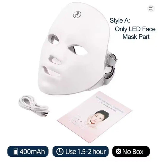 7 - Color LED Facial Mask & Neck Mask (Separate Use Option) | Red Light Therapy for Anti - Aging | Skin Rejuvenation Machine Home Use | Wireless and Rechargeable Masks - DorfaX