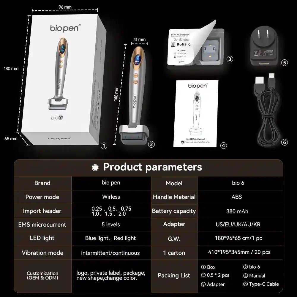 Electric Microneedling Derma Stamp Pen: 6 LED Light Therapy, EMS Microcurrent &amp; Vibration | 4 - in - 1 Skin Rejuvenation &amp; Hair Growth Device - DorfaX
