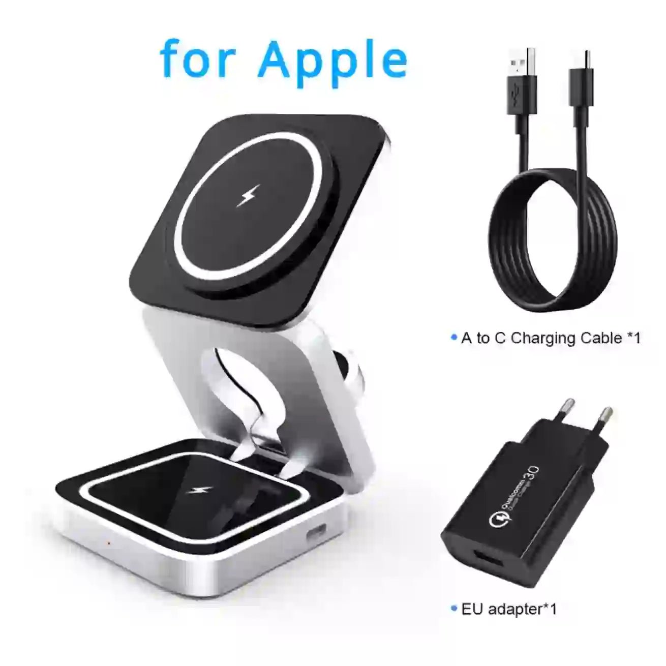 Foldable 3 - in - 1 Wireless Charging Station | Portable Travel Stand for Apple, SAMSUNG & Xiaomi (iPhone, iWatch, AirPods, & Galaxy S23) - DorfaX