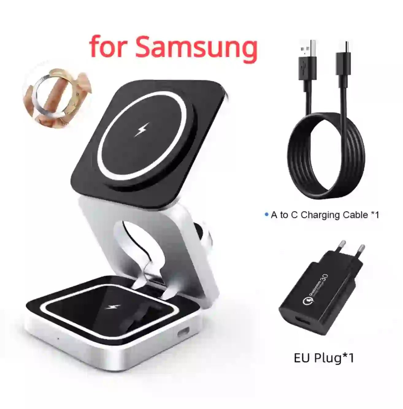 Foldable 3 - in - 1 Wireless Charging Station | Portable Travel Stand for Apple, SAMSUNG & Xiaomi (iPhone, iWatch, AirPods, & Galaxy S23) - DorfaX
