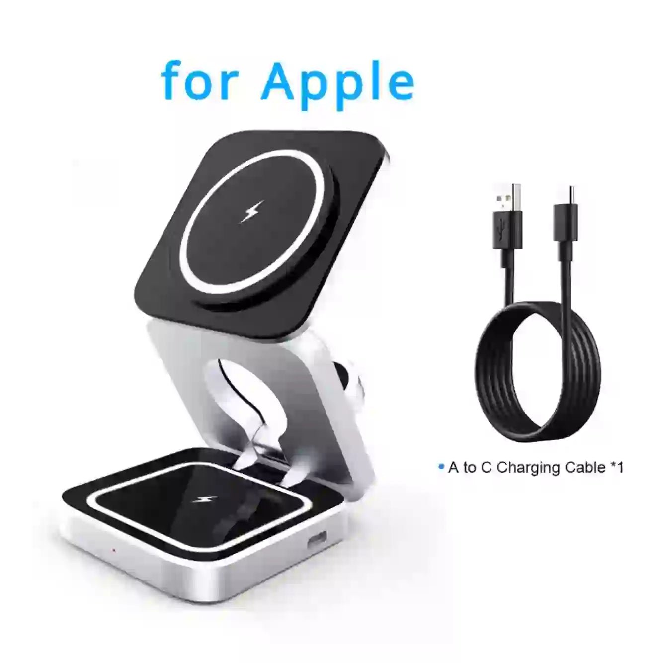 Foldable 3 - in - 1 Wireless Charging Station | Portable Travel Stand for Apple, SAMSUNG & Xiaomi (iPhone, iWatch, AirPods, & Galaxy S23) - DorfaX