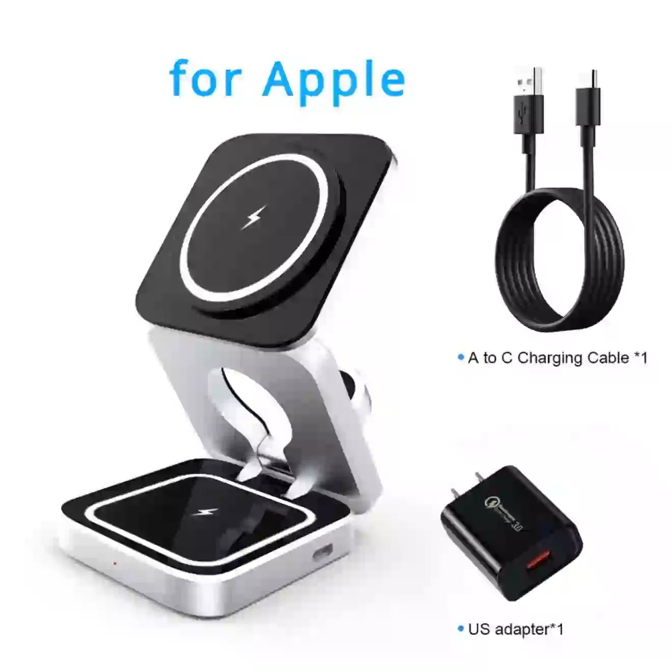 Foldable 3 - in - 1 Wireless Charging Station | Portable Travel Stand for Apple, SAMSUNG & Xiaomi (iPhone, iWatch, AirPods, & Galaxy S23) - DorfaX