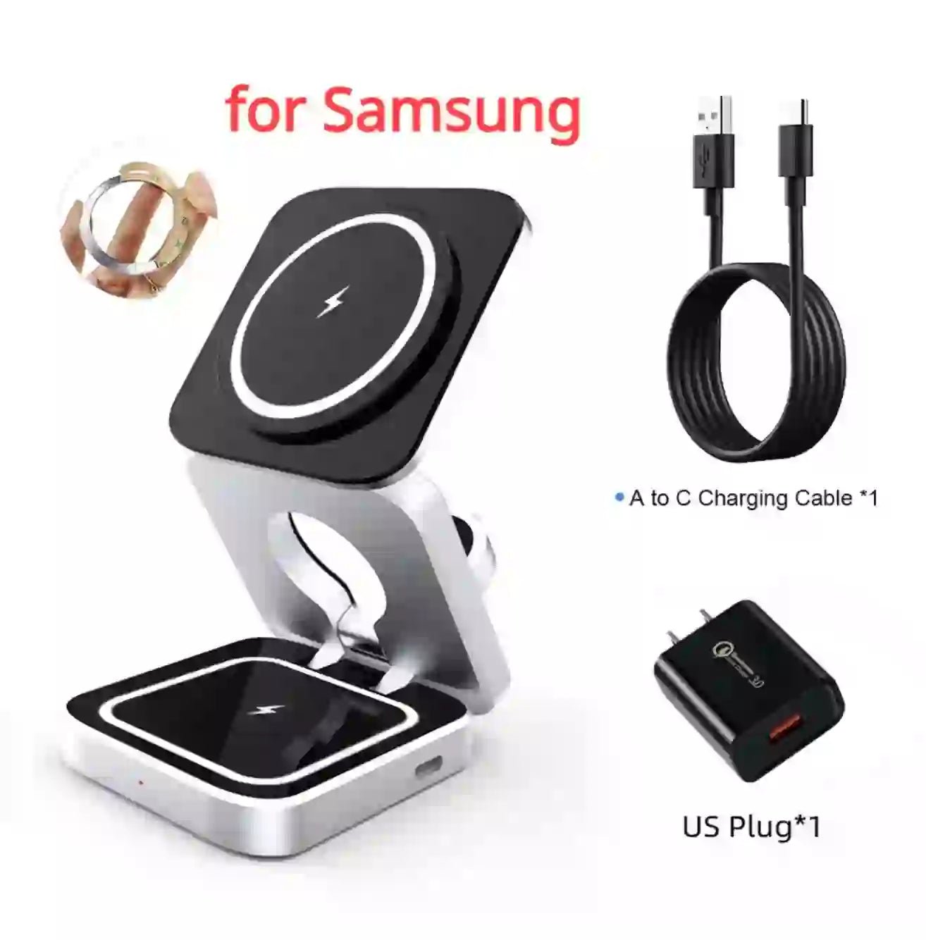 Foldable 3 - in - 1 Wireless Charging Station | Portable Travel Stand for Apple, SAMSUNG & Xiaomi (iPhone, iWatch, AirPods, & Galaxy S23) - DorfaX