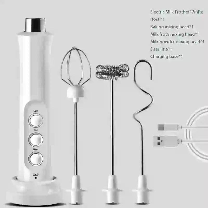 Handheld Rechargeable Electric Milk Frother | High Speeds Drink Mixer, 3 - In - 1 Portable Foam Maker - DorfaX