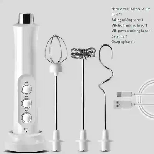 Handheld Rechargeable Electric Milk Frother | High Speeds Drink Mixer, 3 - In - 1 Portable Foam Maker - DorfaX