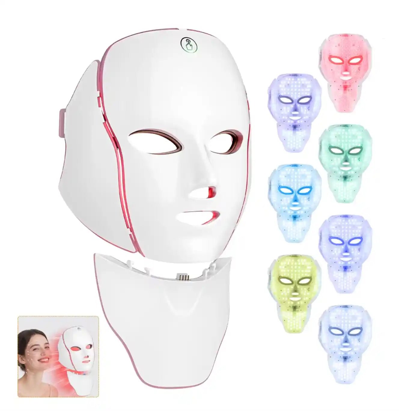 LED Facial Mask with 7 Colors Light Therapy | Wireless Neck Care Beauty Mask | Skin Rejuvenation Machine for Home Use - DorfaX