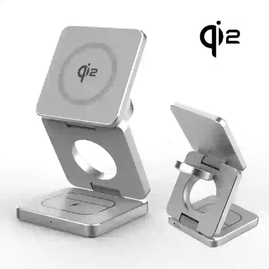 Qi2/Qi1 Certified 15W Magnetic 3 - in - 1 Wireless Charger | Foldable Fast Charging Dock for iPhone 17/16/15, iWatch & AirPods - DorfaX