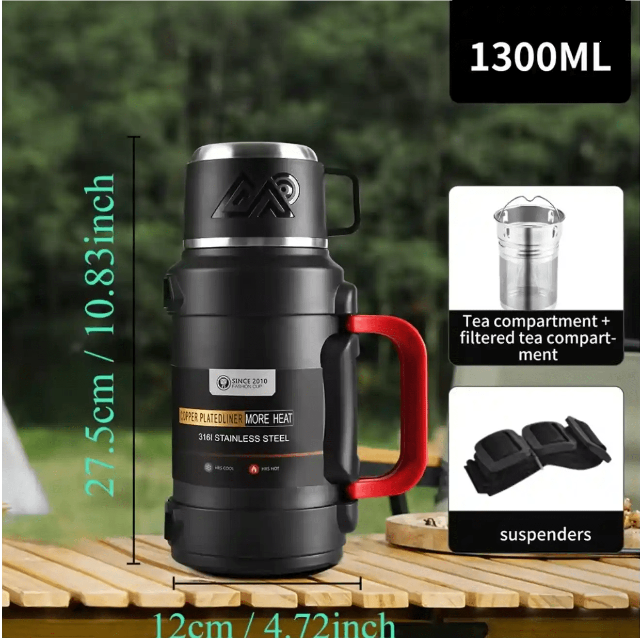 Stainless Steel Thermal Liquid Flask with Handle | Outdoor Portable Water Bottle | 72 - Hour Hot & Cold Retention | Ideal for Camping - DorfaX