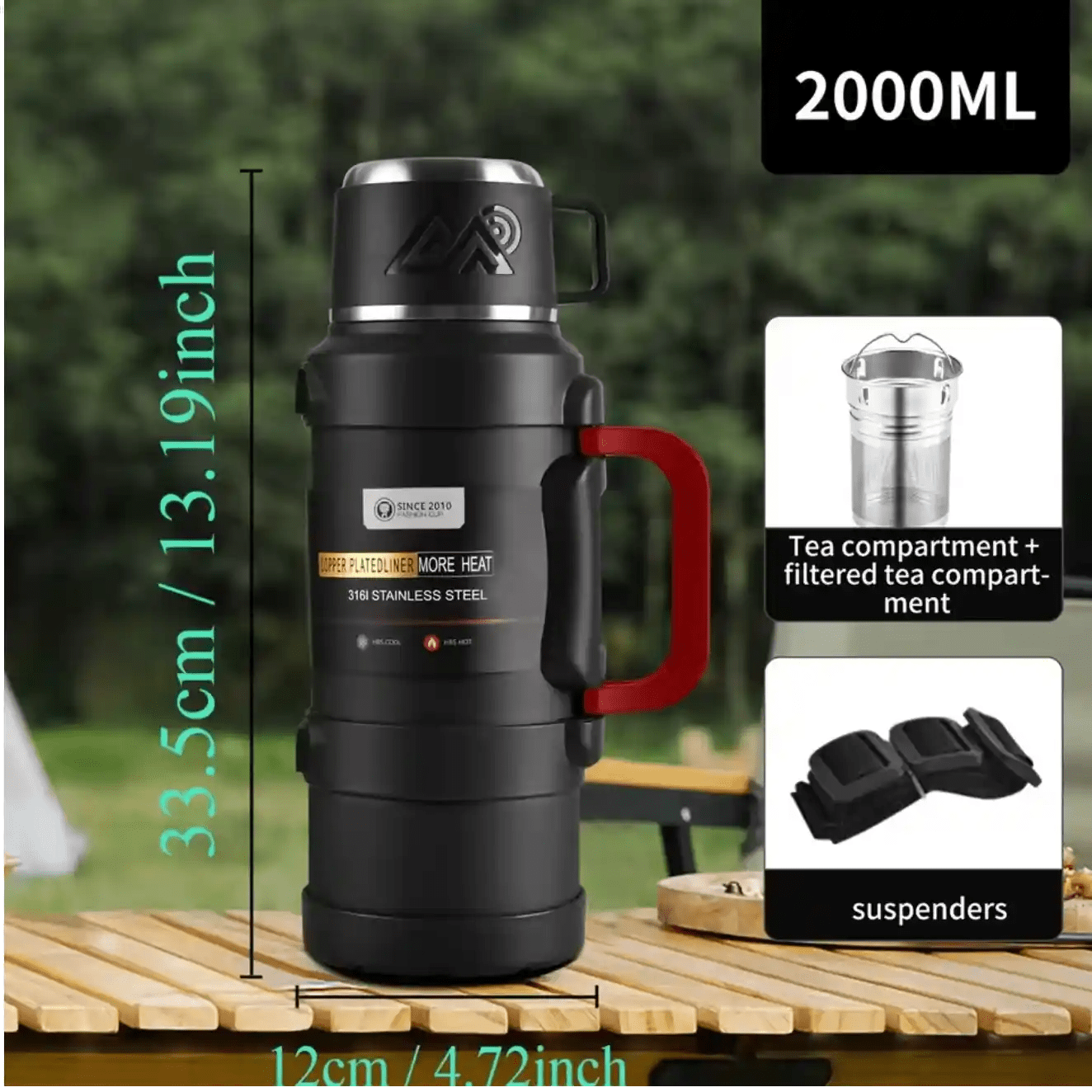 Stainless Steel Thermal Liquid Flask with Handle | Outdoor Portable Water Bottle | 72 - Hour Hot & Cold Retention | Ideal for Camping - DorfaX
