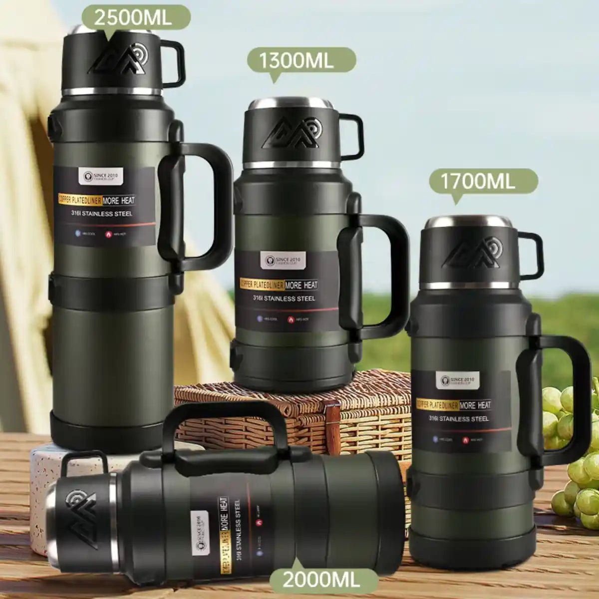 Stainless Steel Thermal Liquid Flask with Handle | Outdoor Portable Water Bottle | 72 - Hour Hot & Cold Retention | Ideal for Camping - DorfaX