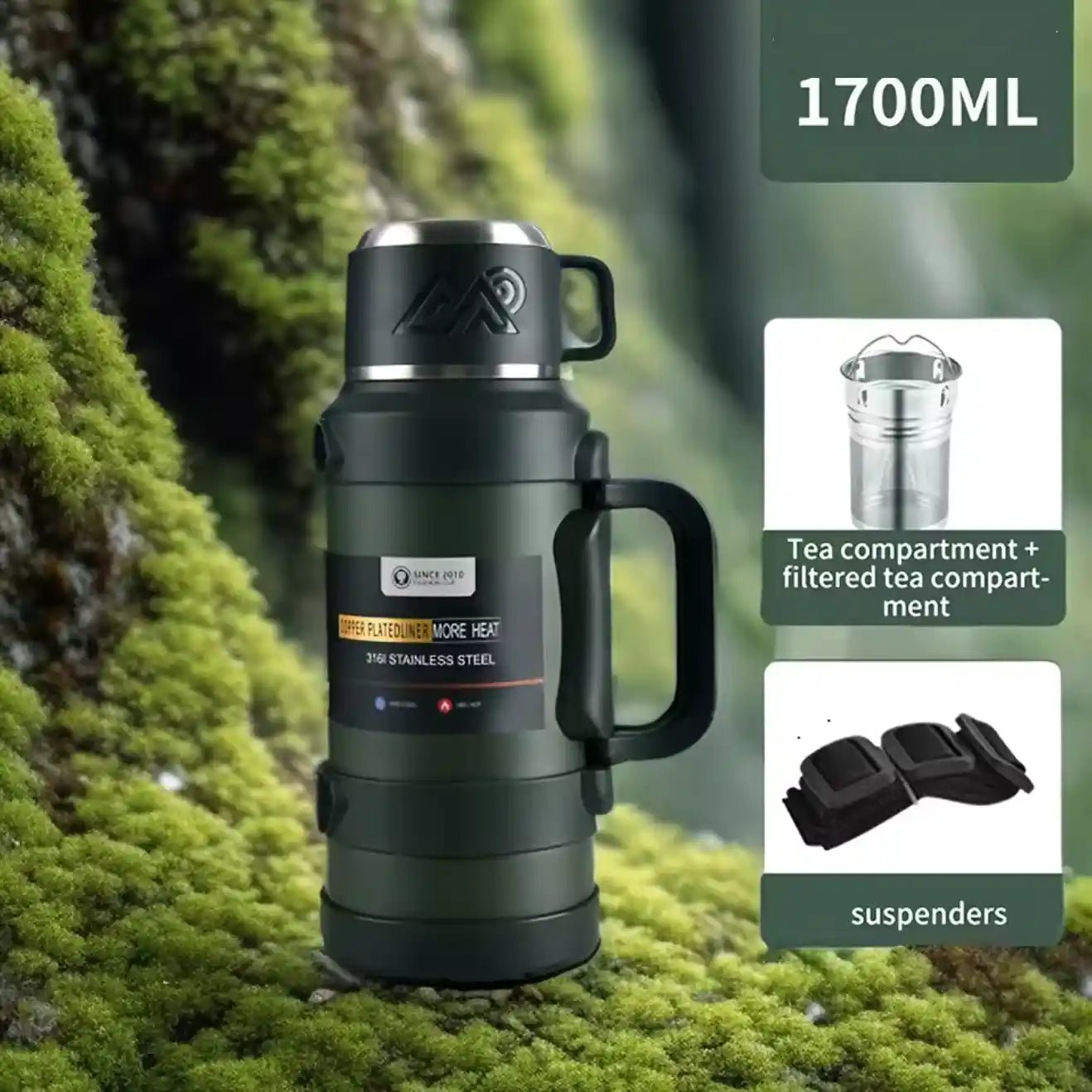 Stainless Steel Thermal Liquid Flask with Handle | Outdoor Portable Water Bottle | 72 - Hour Hot & Cold Retention | Ideal for Camping - DorfaX