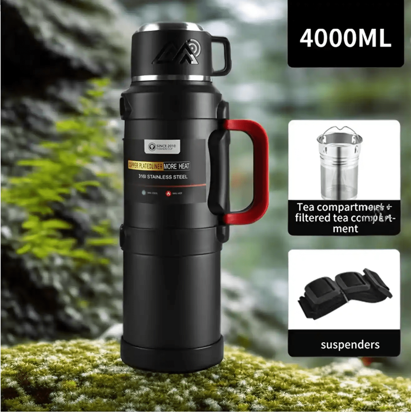 Stainless Steel Thermal Liquid Flask with Handle | Outdoor Portable Water Bottle | 72 - Hour Hot & Cold Retention | Ideal for Camping - DorfaX
