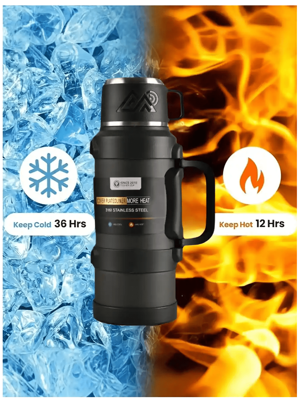 Stainless Steel Thermal Liquid Flask with Handle | Outdoor Portable Water Bottle | 72 - Hour Hot & Cold Retention | Ideal for Camping - DorfaX