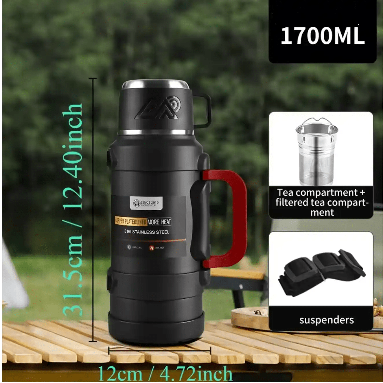 Stainless Steel Thermal Liquid Flask with Handle | Outdoor Portable Water Bottle | 72 - Hour Hot & Cold Retention | Ideal for Camping - DorfaX
