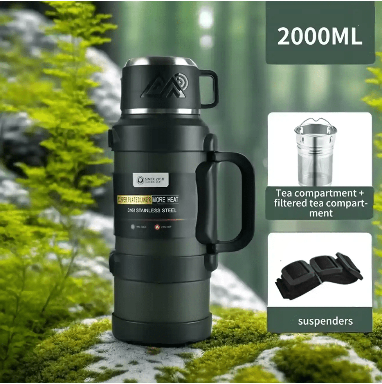 Stainless Steel Thermal Liquid Flask with Handle | Outdoor Portable Water Bottle | 72 - Hour Hot & Cold Retention | Ideal for Camping - DorfaX