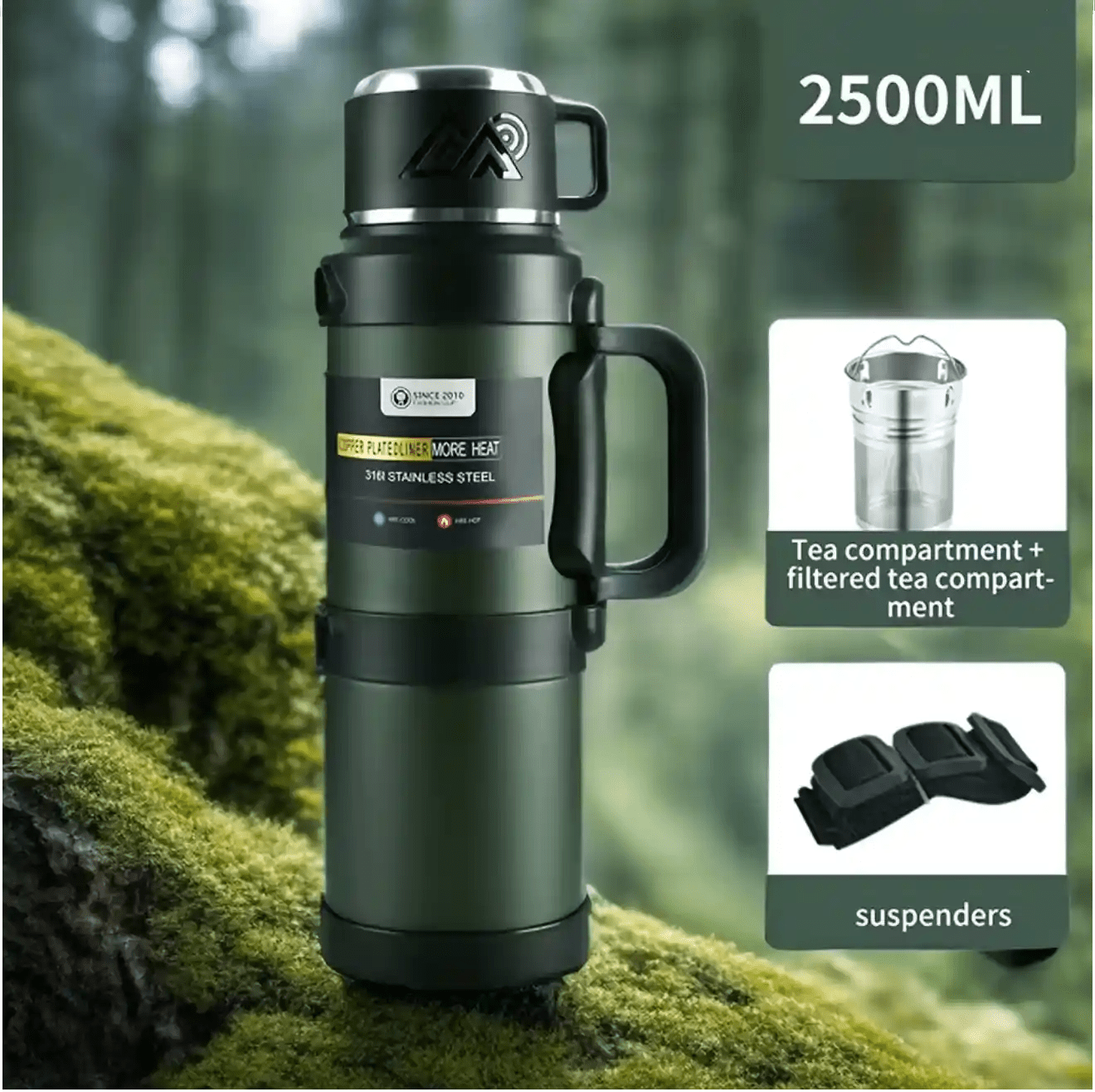 Stainless Steel Thermal Liquid Flask with Handle | Outdoor Portable Water Bottle | 72 - Hour Hot & Cold Retention | Ideal for Camping - DorfaX