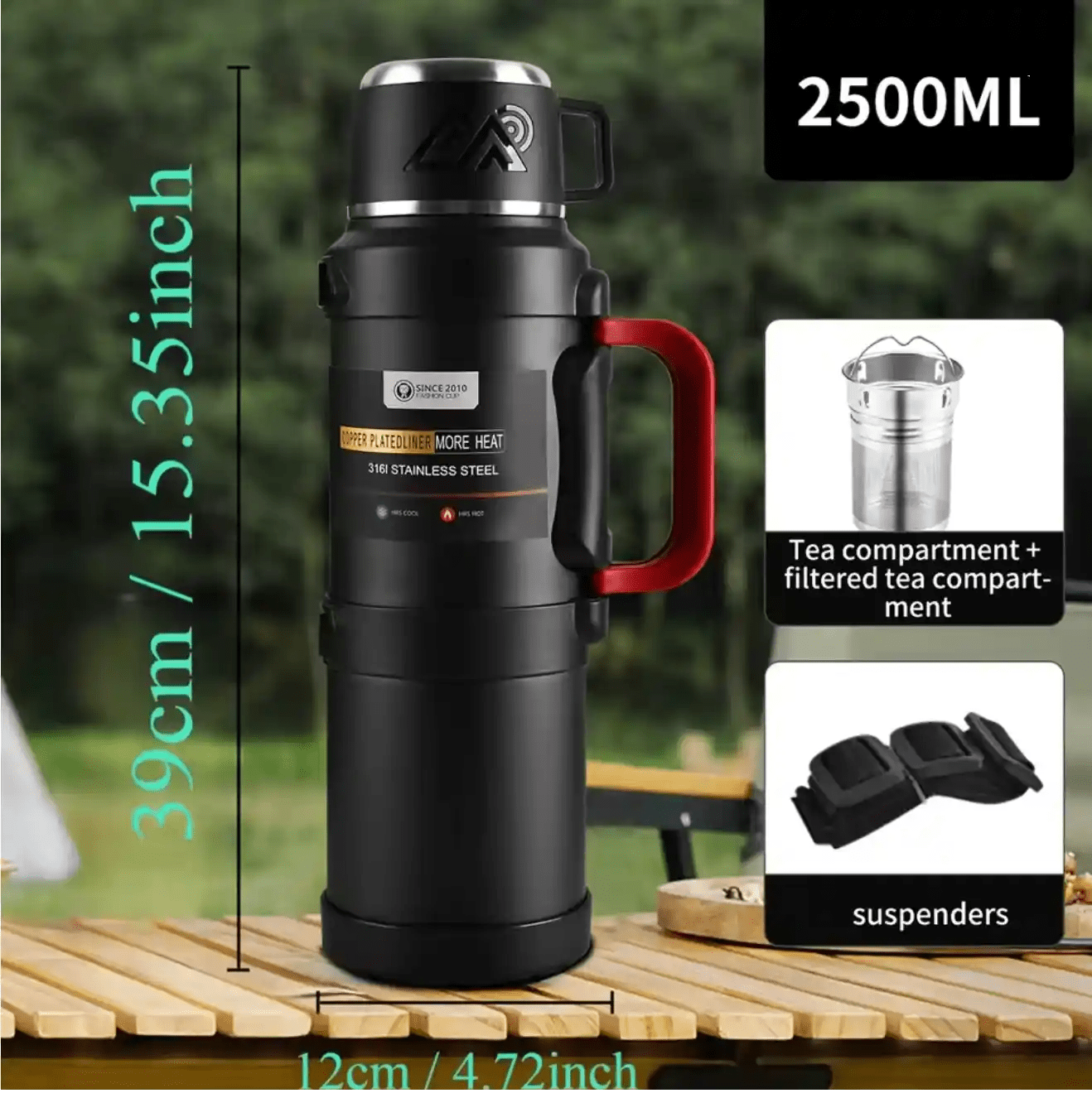 Stainless Steel Thermal Liquid Flask with Handle | Outdoor Portable Water Bottle | 72 - Hour Hot & Cold Retention | Ideal for Camping - DorfaX