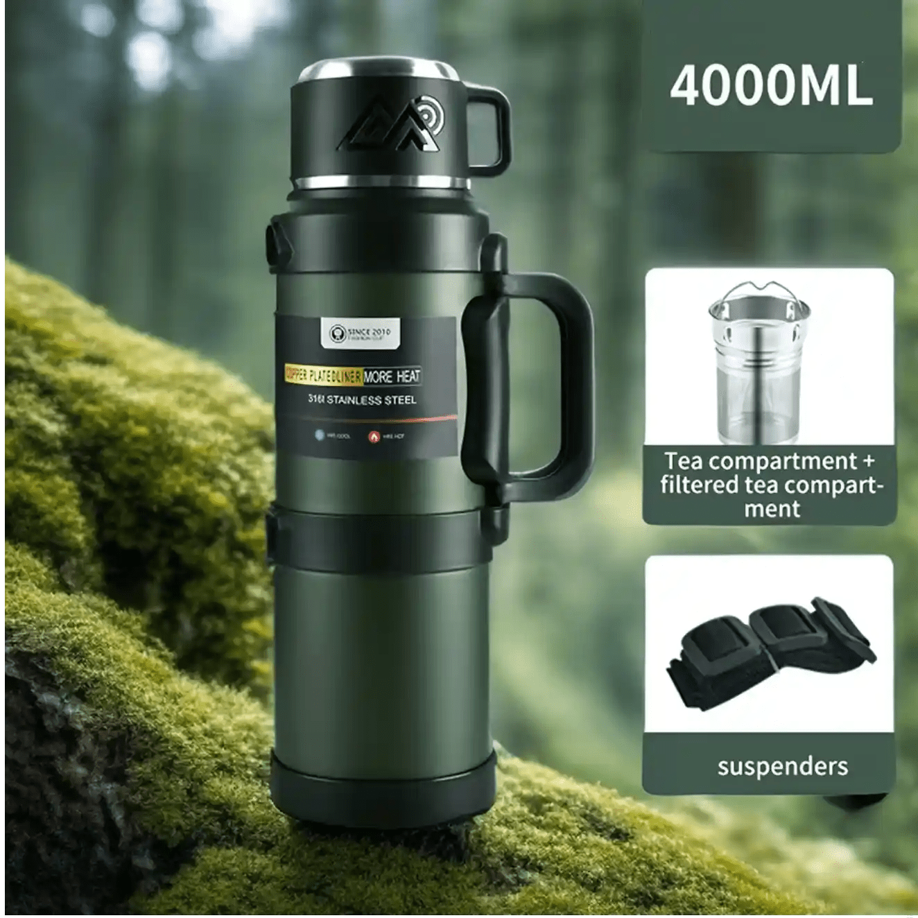 Stainless Steel Thermal Liquid Flask with Handle | Outdoor Portable Water Bottle | 72 - Hour Hot & Cold Retention | Ideal for Camping - DorfaX