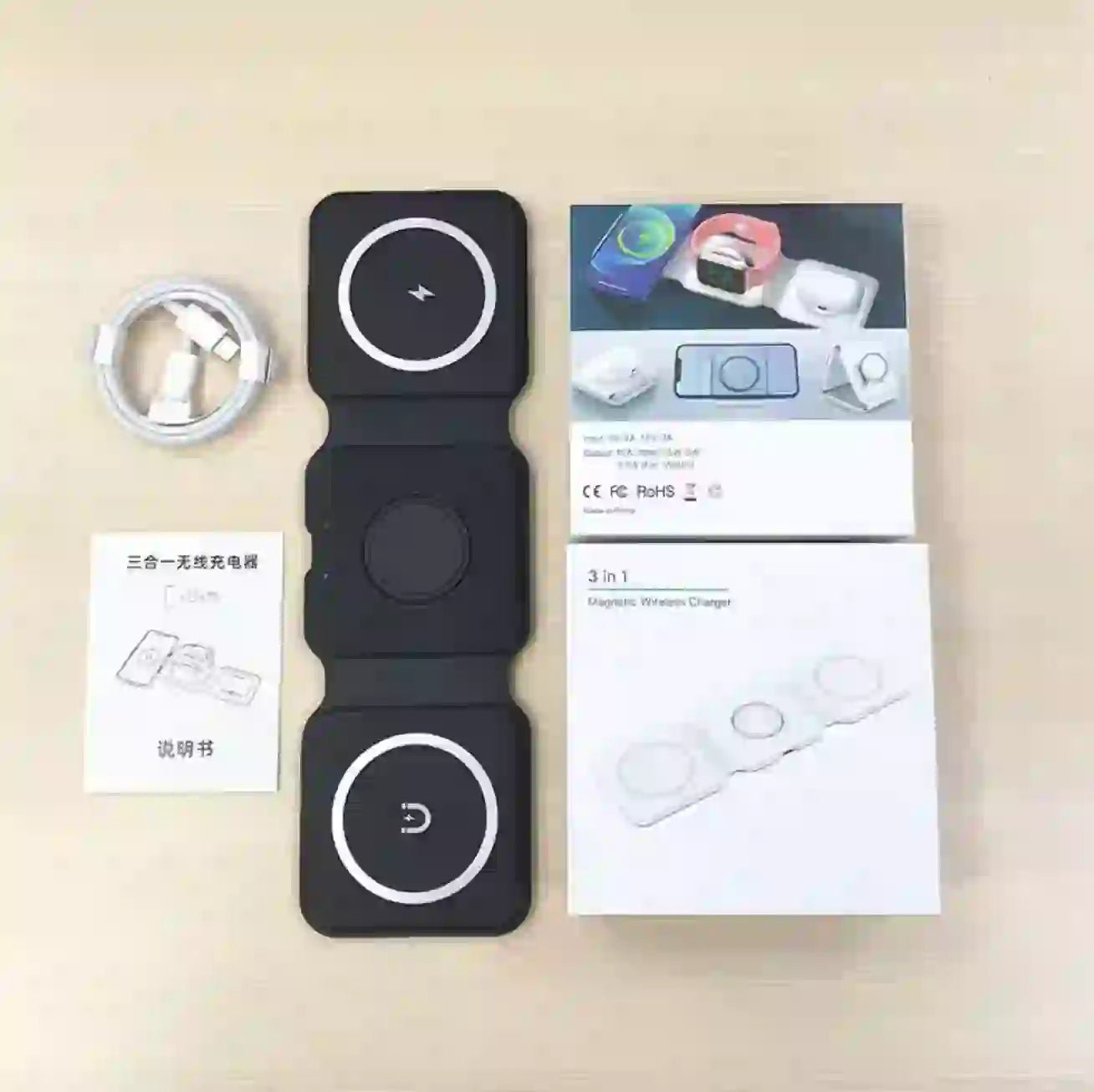Universal 50W Portable Magnetic Fast Wireless Charger | 3 - in - 1 Foldable Travel Dock for Apple & Samsung - DorfaX