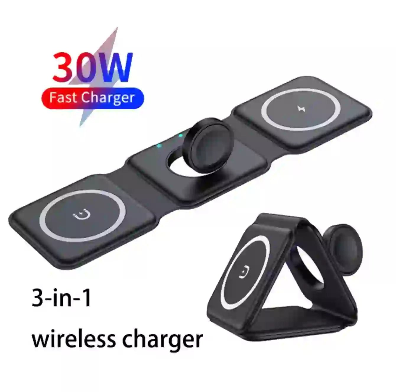 Universal 50W Portable Magnetic Fast Wireless Charger | 3 - in - 1 Foldable Travel Dock for Apple & Samsung - DorfaX